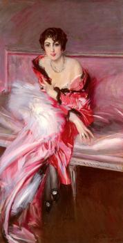 喬瓦尼 波爾蒂尼 Portrait Of Madame Juillard In Red